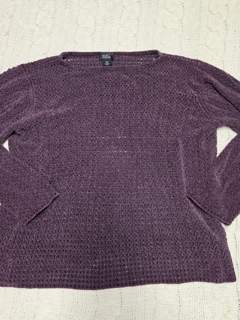 Eileen Fisher Plum Silk Open-Weave Crewneck Sweater